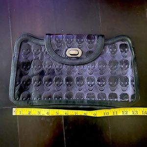 Treesje Black Leather Skull Clutch